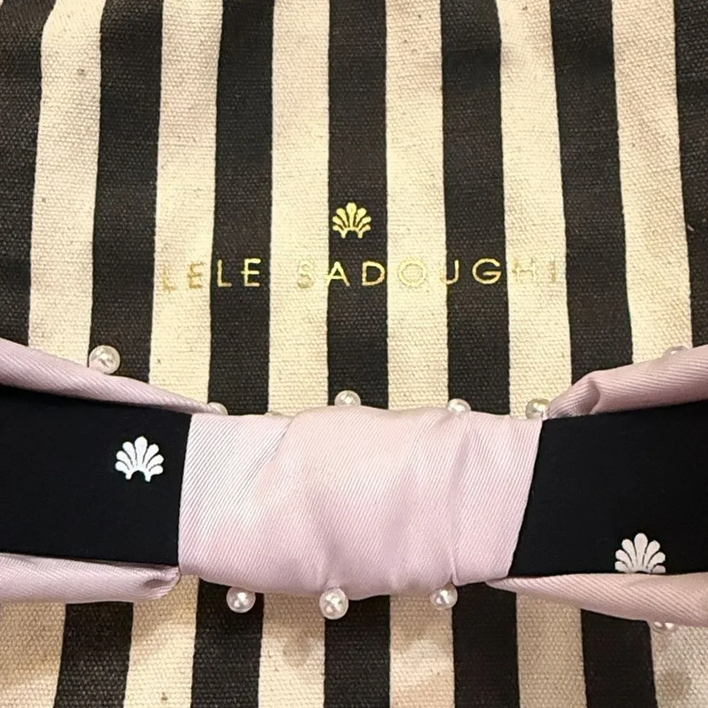 NEW! LELE SADOUGHI X STONEY CLOVER LAVENDER-LIGHT PURPLE PEARL HEADBAND & POUCH